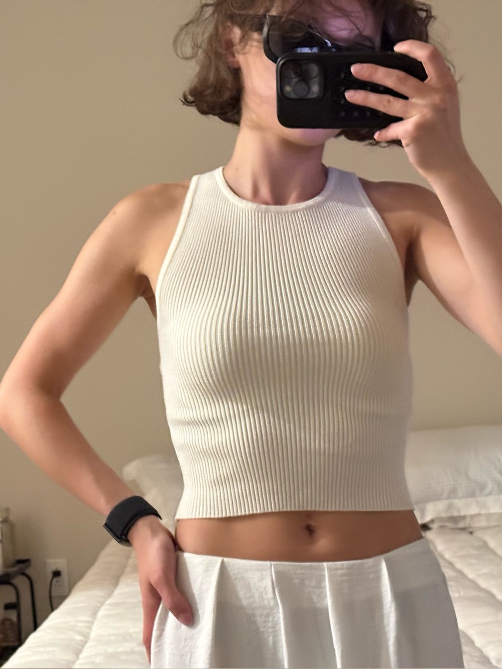 Mango Cream Ribbed Halter Crop Tank